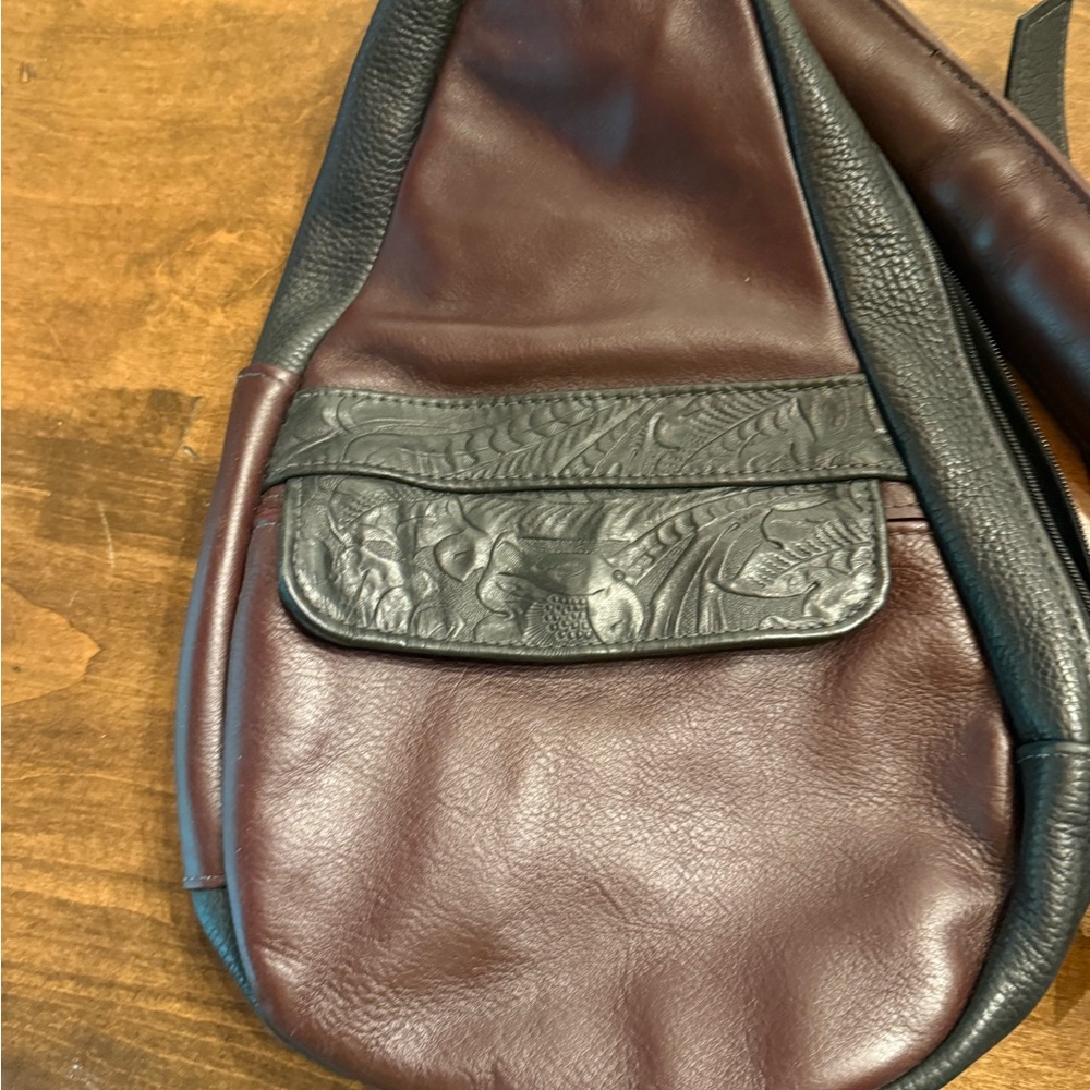 Elegant Leather Shoulder Sling Bag - Black and Dark Maroon.
